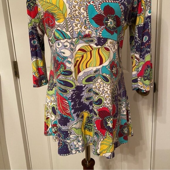 SALAAM TOP SCOOP NECK & BACK BLUE WHITE PURPLE MULTI COLOR FLORAL SIZE L USA - Picture 3 of 8